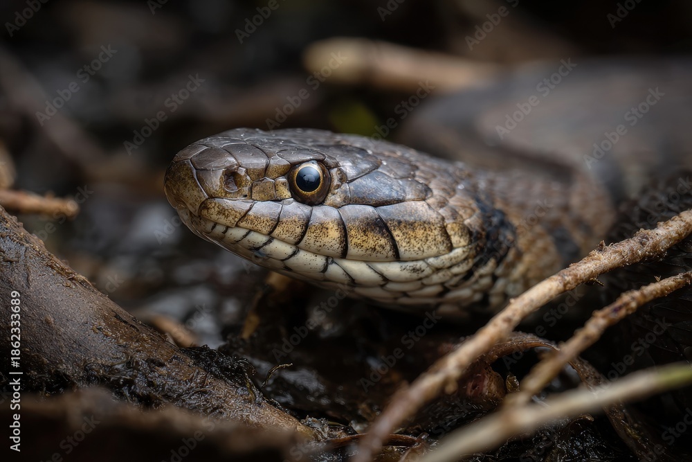 Obraz premium Northern Water Snake (Nerodia sipedon) Found in Minnesota: A Study of Reptilian Biodiversity in the US