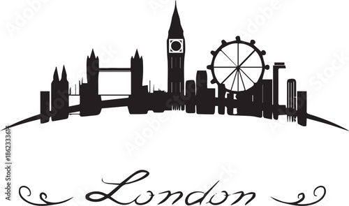 london skyline in red with white background skyline, architecture, cityscape, landmark, illustration, travel, london, city, silhouette, downtown, black