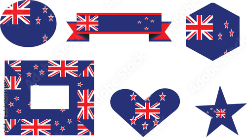 Collection of vibrant Australia illustrations presented in diverse vector shapes, including circles, stars, hearts, and banners, symbolizing national pride and versatile graphic elements