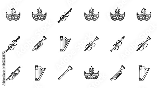 Masks and instruments pattern, an orchestra.