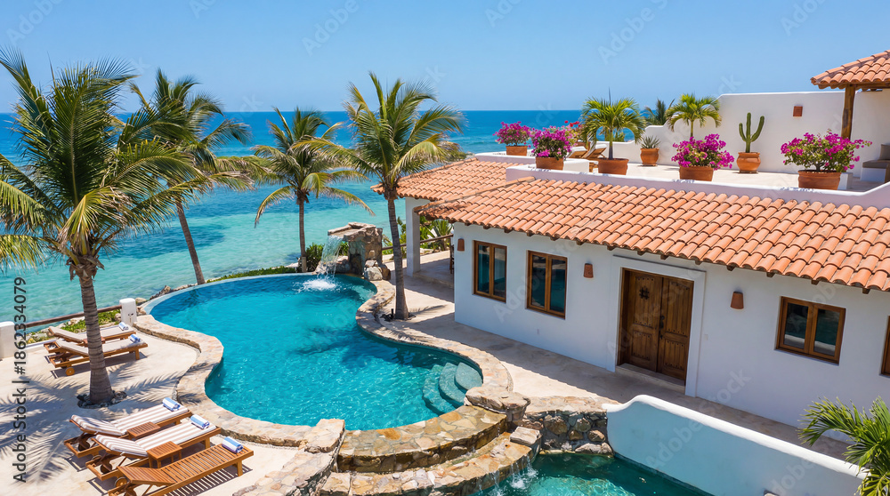 Fototapeta premium Luxurious mediterranean villa with a stunning swimming pool and sea views