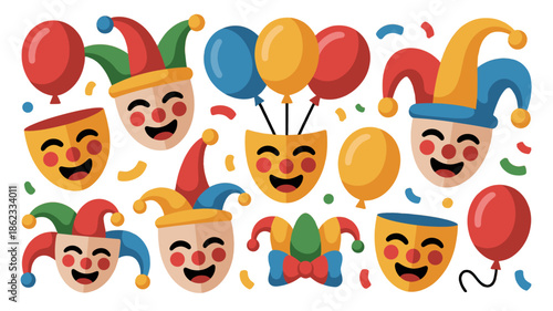 Festive Clown Mask and Balloons.