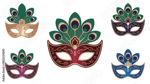 An artistic collection of vibrant and elegant carnival masks.