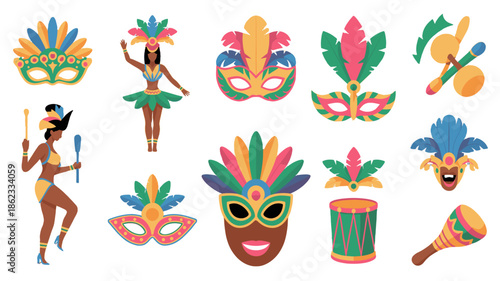 Carnival Mask & Illustration Elements: Embracing the Vibrant Spirit of Carnival.