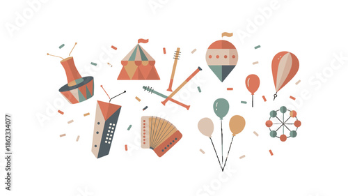 Carnival illustration of festive items.