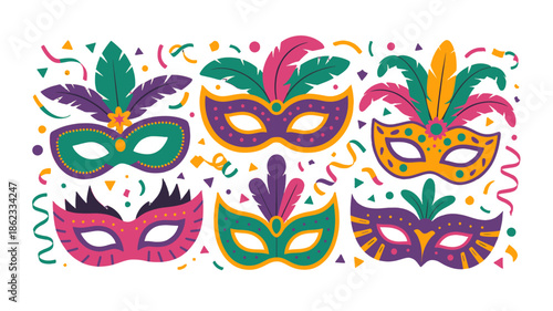Colorful and festive carnival masks, celebrating the spirit of disguise and celebration.