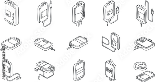 Outline vector illustration set of various medical monitoring devices for health and technology applications