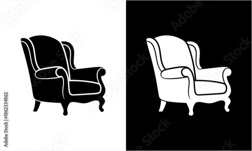 Elegant Wingback Armchair Silhouettes in Black and White Contrast.