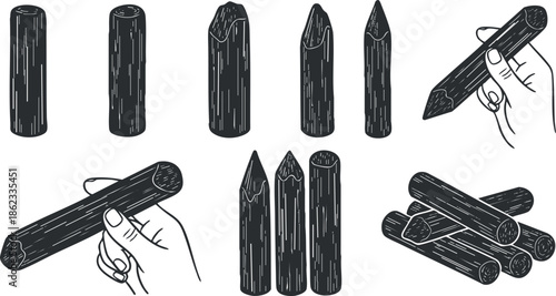 Hand-drawn vector illustration of various drawing tools and pencils for art and design projects