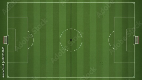 Professional soccer field with white markings and goals