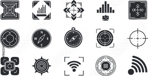 Collection of modern flat vector icons depicting navigation and location concepts for technology and design projects
