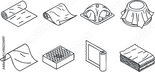 Minimalist vector illustration of various types of paper and wrapping materials for design and craft projects