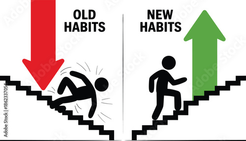 Man changing old habits for new habits by walking up and down stairs