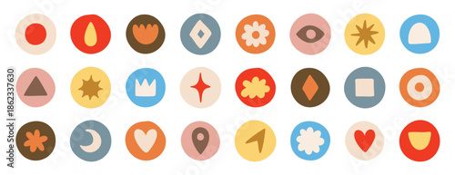 Vector highlight covers, abstract backgrounds, minimalist social media story icons, hand drawn round shapes, bloggers, pastel cartoon