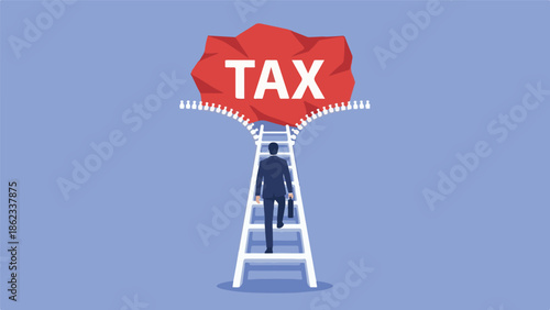 Businessman climbing ladder to reach tax obligation concept