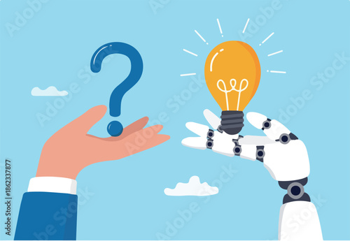 Question and answer, solving problem or business solution, ask for reply or idea to solve difficulty and trouble, FAQ concept, businessman hand holding question mark with other reply with lightbulb.