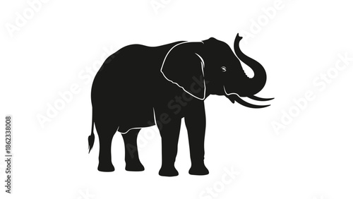 Majestic Elephant Silhouette with Raised Trunk in Striking Detail.