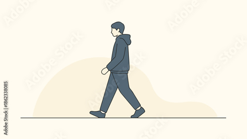 Man walking in casual wear side view illustration.