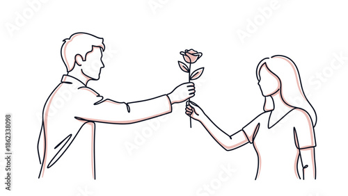 Man Offering Rose to Woman A Gesture of Love and Affection.