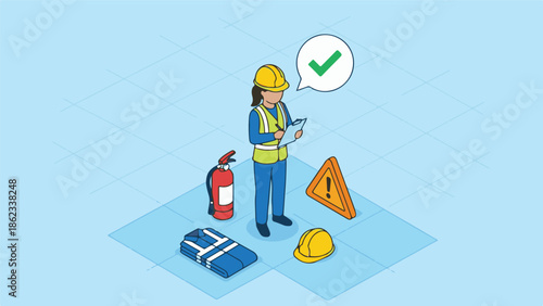 Female Worker Conducting Safety Inspection with Checklist and PPE