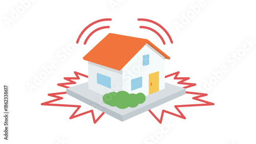 House icon with seismic activity, smart home signal, or security alarm.