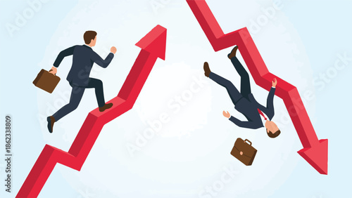 Economic growth and decline, business success versus failure illustration