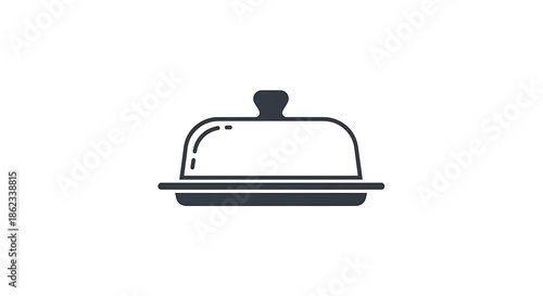 A simple black and white illustration of a covered serving dish