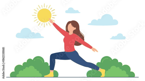 Woman doing yoga outdoors, embracing health and sunshine in nature