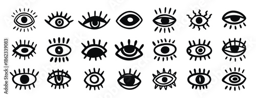 Hand drawn doodle eyes with grunge texture and expressive details