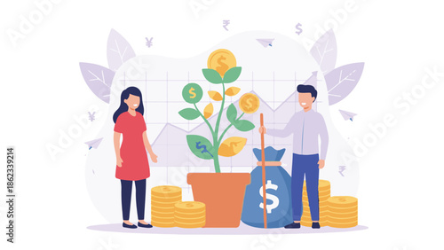 Financial investment and savings growth concept with a couple