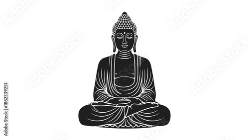 Meditating Buddha Silhouette Serene Spiritual Icon in Monochrome.