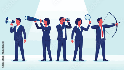 Business team collaborating on strategy, vision, communication and goals