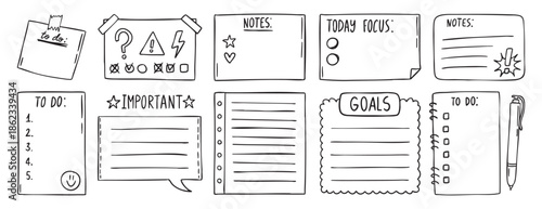 sticky note, reminder, to do list in doodle style doodle isolated on white background. doodle hand drawn, for stickers, logos, branding, social media and printable.