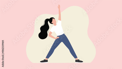 Minimalist illustration of a woman in activewear stretching or exercising