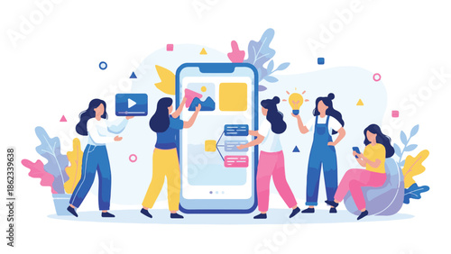 Team of women collaborating on mobile app development and UI/UX design