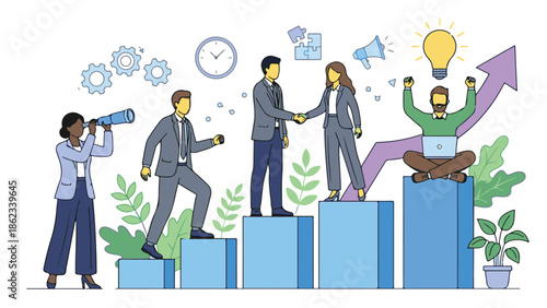 Business team collaboration, growth, and success with strategic vision