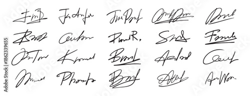 Hand drawn fake autograph doodle set signature sketches design