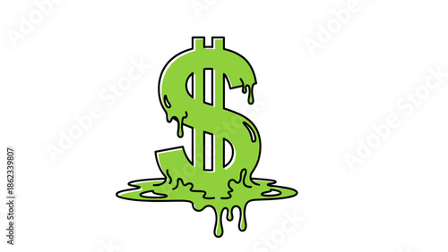 Melting Green Dollar Sign A Symbol of Economic Instability.