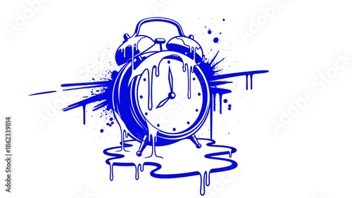 Melting Time A Blue Alarm Clock in Artistic Decay.