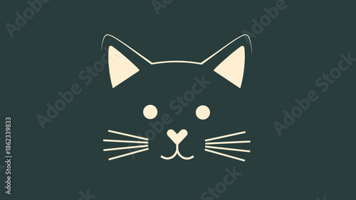 Minimalist Cat Face Illustration with HeartShaped Nose and Whiskers.