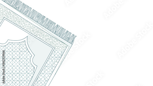 Minimalist Illustration of a Prayer Rug with Intricate Geometric Patterns.
