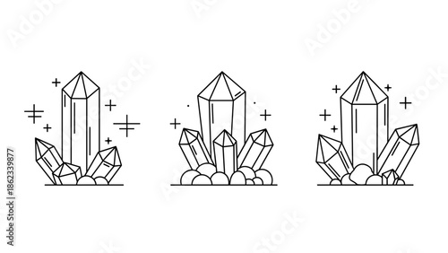 Minimalist Crystal Cluster Line Art Illustrations.