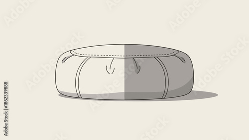 Minimalist Illustration of a Round Pouf Ottoman.
