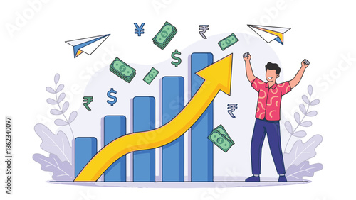 Man Celebrating Financial Growth and Business Success Illustration