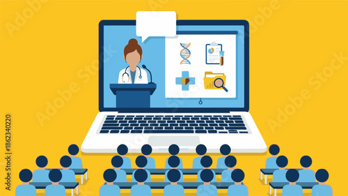 Virtual medical seminar: Doctor presenting healthcare information online