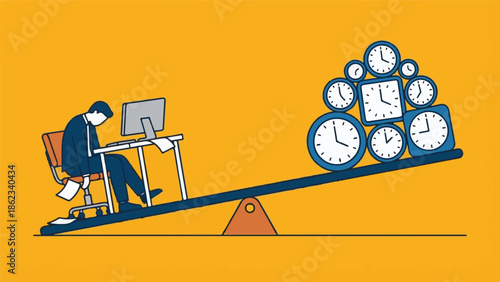 Businessman overwhelmed by heavy time pressure and workload imbalance