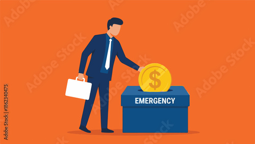 Businessman saving money in an emergency fund for financial security