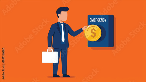 Businessman putting money into an emergency fund for financial security