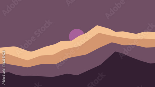 Minimalist Mountain Landscape with Rising Sun Illustration 1.