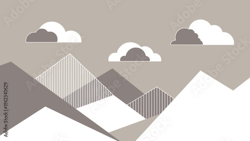 Minimalist Mountain Landscape with Clouds in Neutral Tones.